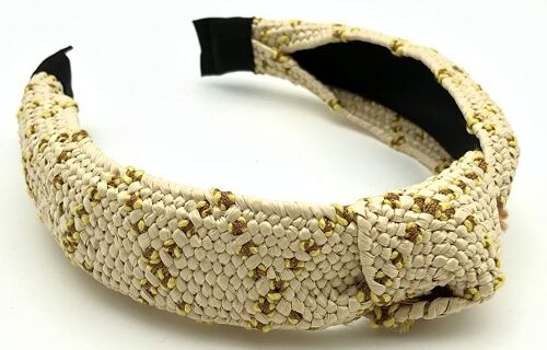 Cream Yellow Knot Headband with colour contrast pattern