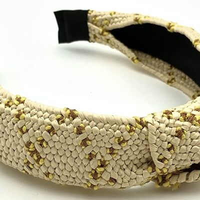 Cream Yellow Knot Headband with colour contrast pattern