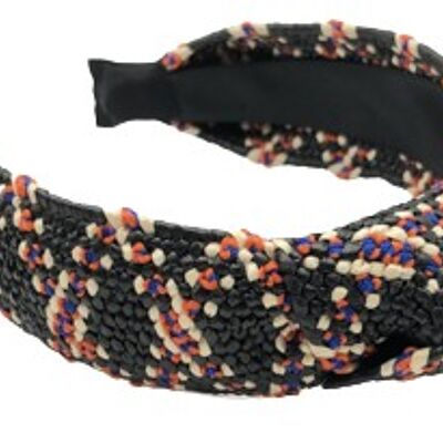 Black Straw Knot Headband with colour contrast pattern
