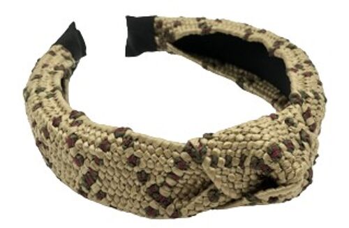 Khaki Straw Knot Headband with colour contrast pattern