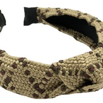 Khaki Straw Knot Headband with colour contrast pattern