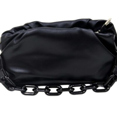Black Ruched Bag with Tonal Chain Strap
