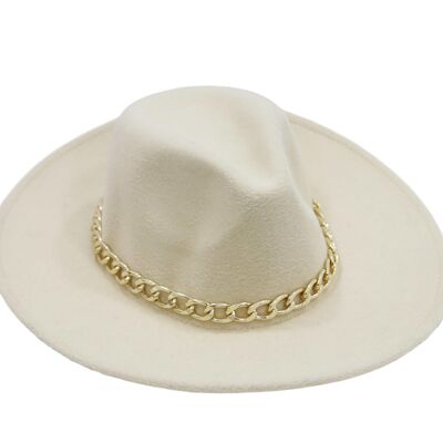 Cream Felt Fedora with Chain Link Band