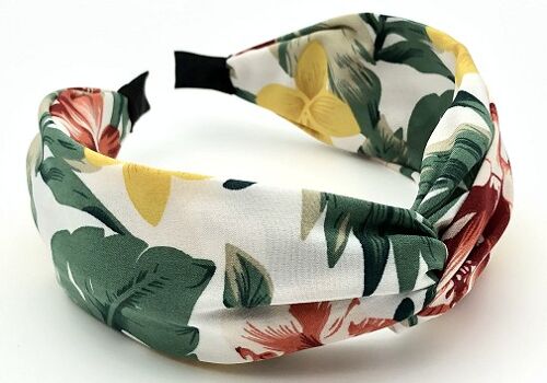 White Tropical Floral Twist Headband