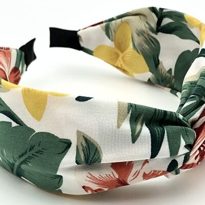 White Tropical Floral Twist Headband