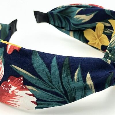 Navy Tropical Floral Twist Headband