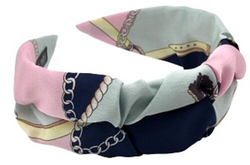 Navy and Pink Chain Print Ruched Wide Headband