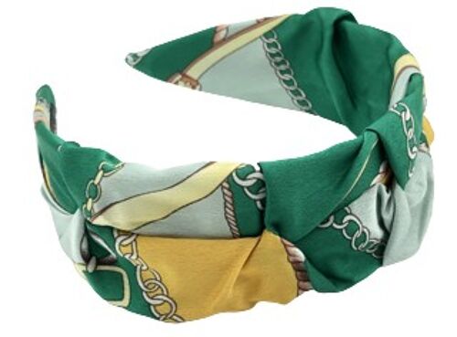 Green and Yellow Chain Print Ruched Wide Headband