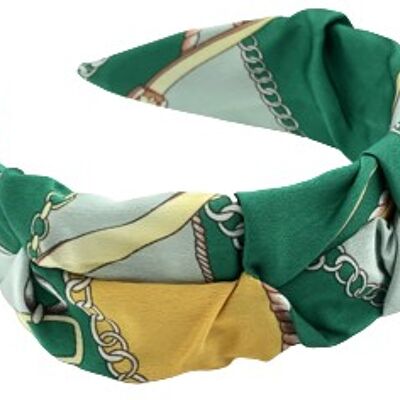 Green and Yellow Chain Print Ruched Wide Headband