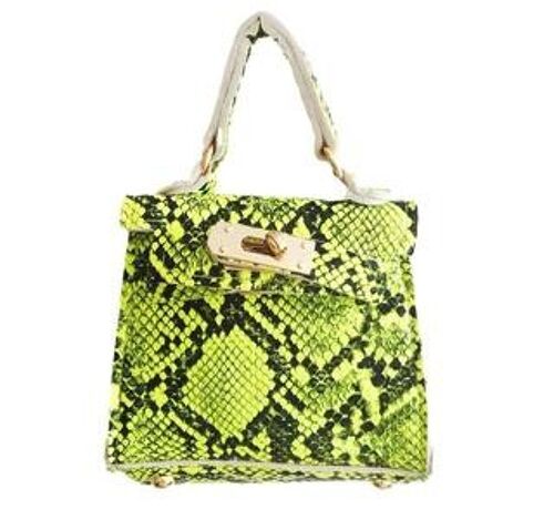 Neon Lime Snake Mini Bag with Chain with painted edges