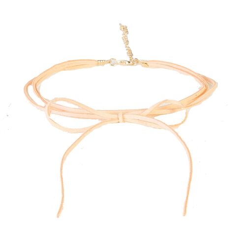 Light Tan Multi Strap Bow Suedette Choker