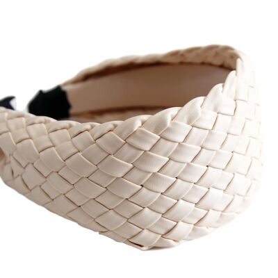 Cream PU Faux Leather Extra Wide Oversized Woven Headband