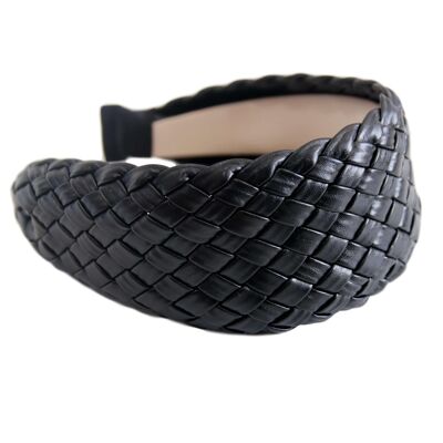 Black PU Faux Leather Extra Wide Oversized Woven Headband