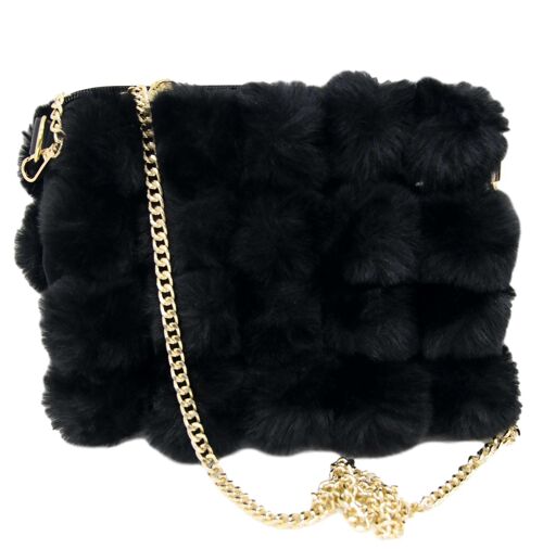 Black Faux Fur Squared look Bag with Chain Strap