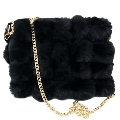 Black Faux Fur Squared look Bag with Chain Strap