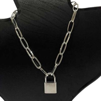 Silver Chunky Chain Necklace With Padlock