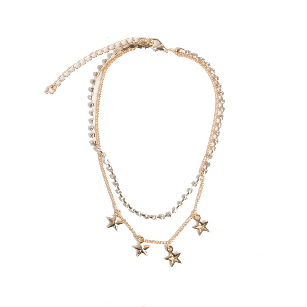 Buy wholesale Gold Double Choker with Star Charms and Diamante
