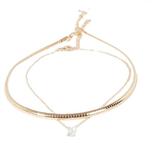 Gold Cut Line Choker with Diamante Pendant Choker