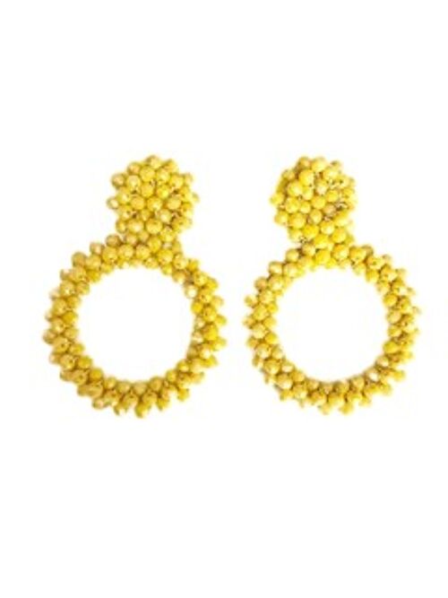 Yellow Bead Cluster Hoop Drop Earring
