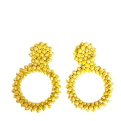 Yellow Bead Cluster Hoop Drop Earring