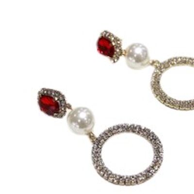 Gold Pearl Diamante Statement Earrings