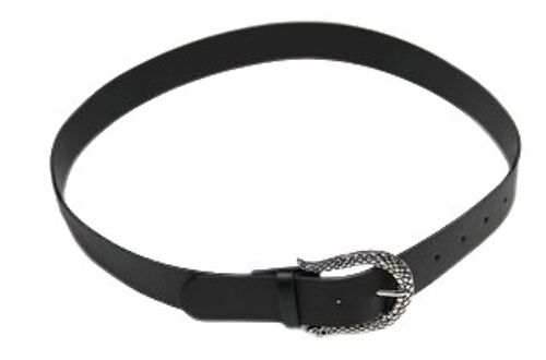 Silver Snake Buckle Black PU Belt