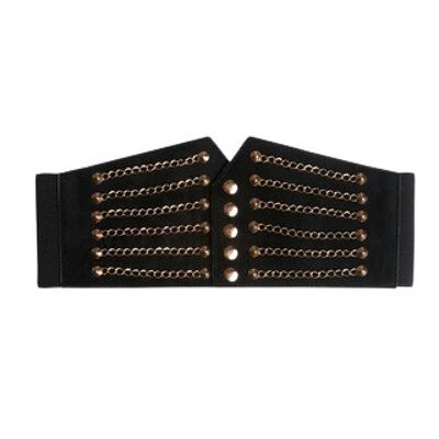 Cintura a corsetto nera con catena e borchie dorate