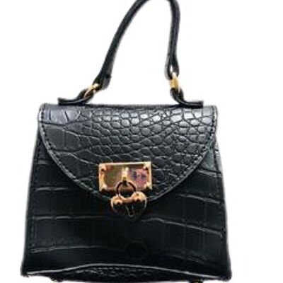 Black Croc Heart Padlock Mini Bag With Chain Strap