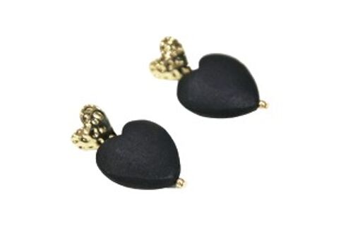 Black Wooden Heart Earrings