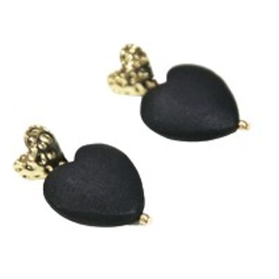 Black Wooden Heart Earrings