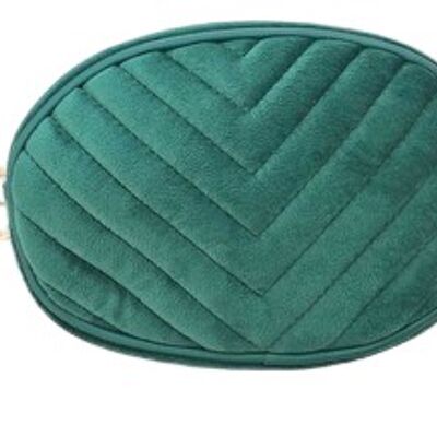 Green Velvet Oval Quilted Belt Bag