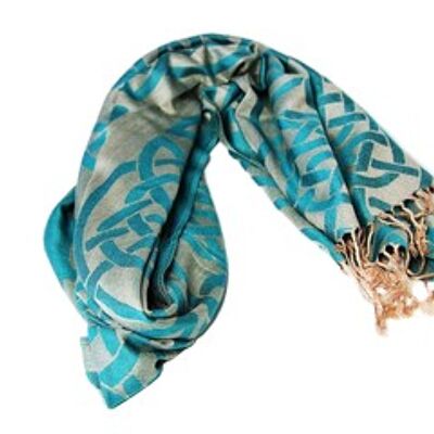 Blue Jacquard Scarf with Tassels