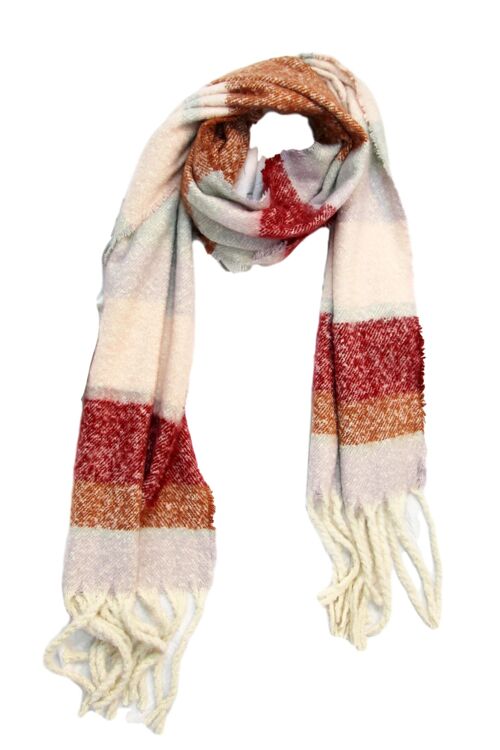 Red Wooly Style Striped Scarf