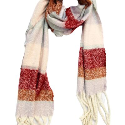 Red Wooly Style Striped Scarf