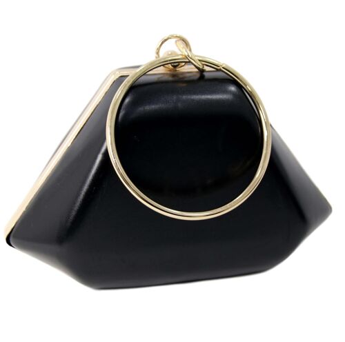 Black Shape PU Bag with Metal Circle Handle