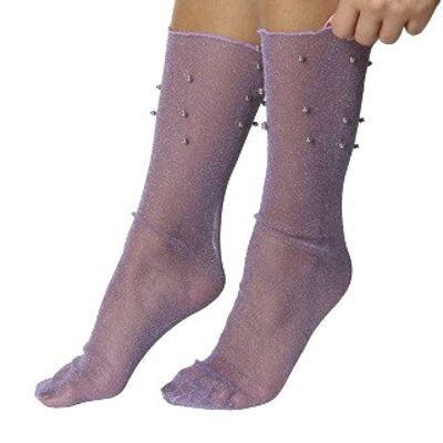 Purple Mesh Socks With Studs