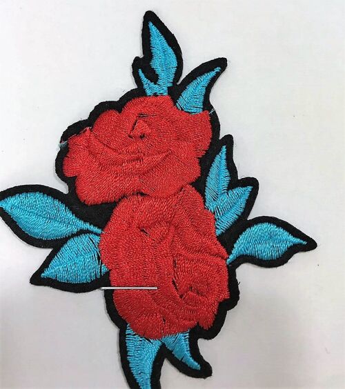 Double Rose with Blue Leaves Patch