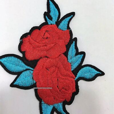 Parche Doble Rosa con Hojas Azules