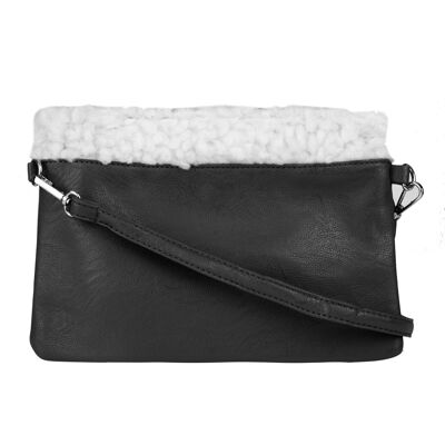 Black Faux Leather PU Bag Shearling Trim