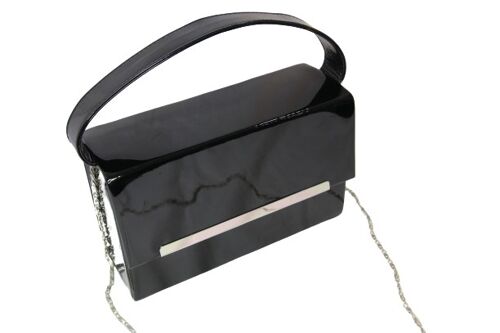 Black Patent Rectangle Box Bag With Chain