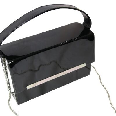 Black Patent Rectangle Box Bag With Chain