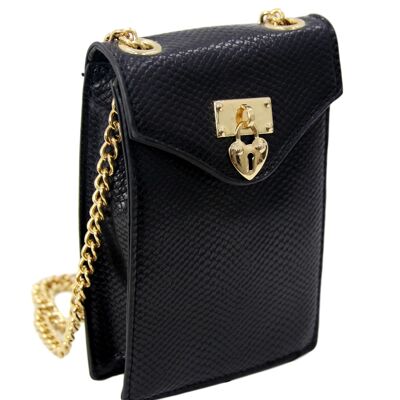 Black Heart Padlock Snakeskin Bag