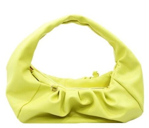 Yellow Gathered PU Shoulder Bag With PU Strap