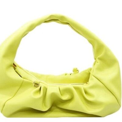 Yellow Gathered PU Shoulder Bag With PU Strap