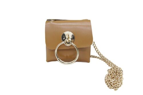 Tan Faux Leather (PU) Belt Bag with Chain Strap and Ring Detail