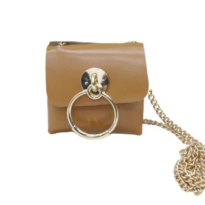 Tan Faux Leather (PU) Belt Bag with Chain Strap and Ring Detail