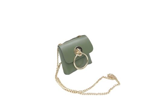 Khaki Faux Leather (PU) Belt Bag with Chain Strap and Ring Detail