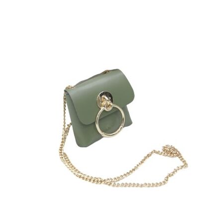 Khaki Faux Leather (PU) Belt Bag with Chain Strap and Ring Detail