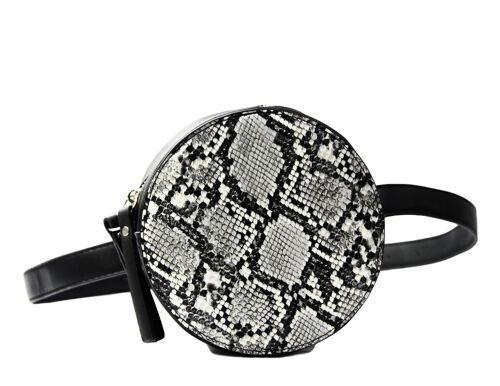 Black And White Snake Faux Leather (PU) Circle Bag With Strap