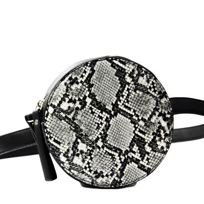 Black And White Snake Faux Leather (PU) Circle Bag With Strap